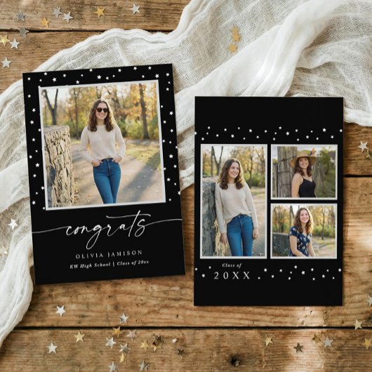 Modern Black and White Handwriting Graduation Ankündigung