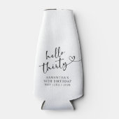 Modern Black and white Hello 30 Birthday Flaschenkühler (Vorderseite)