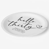 Modern Black and White Hello 30th Birthday Pappteller (Schrägansicht)