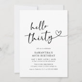 Modern Black and White Hello 30th Birthday Party Einladung (Vorderseite)