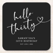 Modern Black and White Hello 30th Birthday Rechteckiger Pappuntersetzer (Vorderseite)