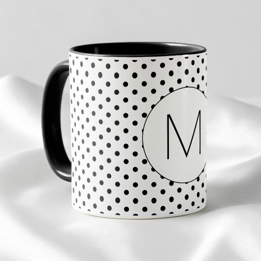 Modern Black and White Initial Monogram Polka Dot Tasse