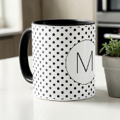 Modern Black and White Initial Monogram Polka Dot Tasse
