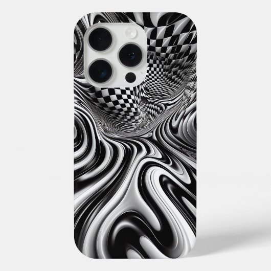 Modern Black and White Liquid Swirl Phone Case  (Rückseite)
