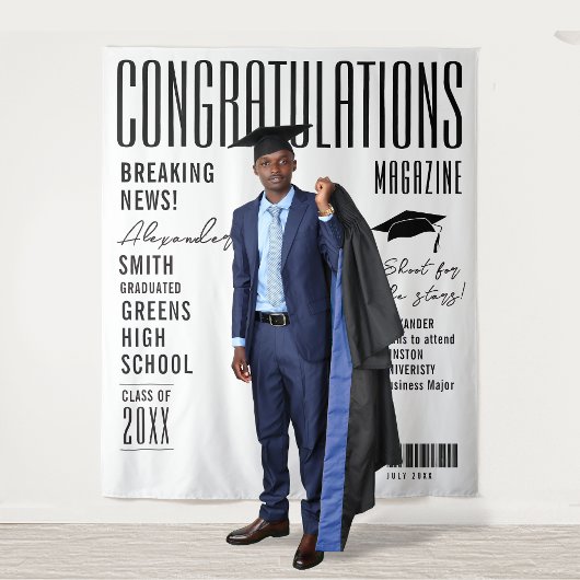 Modern Black And White Magazine Cover Grad Party Wandteppich