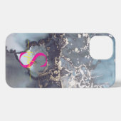 modern black and white marble monogram iPhone hülle (Rückseite (Horizontal))