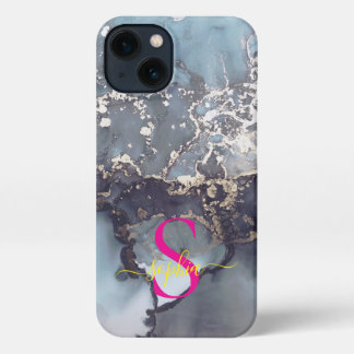modern black and white marble monogram iPhone 13 hülle