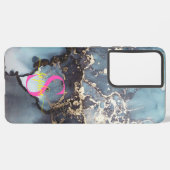 modern black and white marble monogram samsung galaxy hülle (Linke Seite)