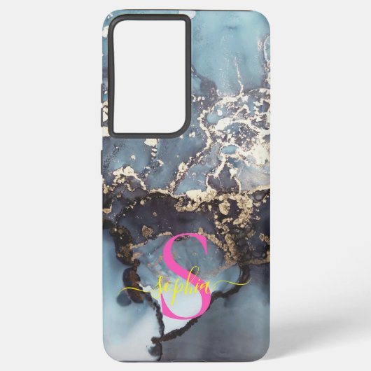 modern black and white marble monogram samsung galaxy hülle (Rückseite)