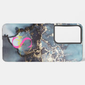 modern black and white marble monogram samsung galaxy hülle (Rückseite (Horizontal))
