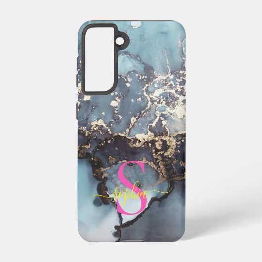 modern black and white marble monogram samsung galaxy hülle (Rückseite)