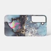 modern black and white marble monogram samsung galaxy hülle (Rückseite (Horizontal))