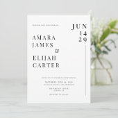 Modern Black and White Minimal Wedding Einladung (Stehend Vorderseite)