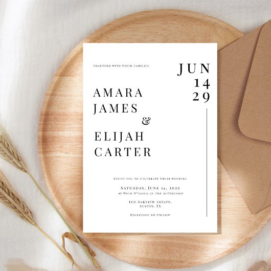 Modern Black and White Minimal Wedding Einladung