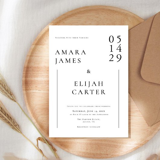 Modern Black and White Minimal Wedding Einladung