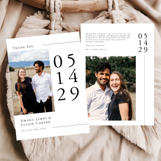 Modern Black and White Minimal Wedding Photo Dankeskarte