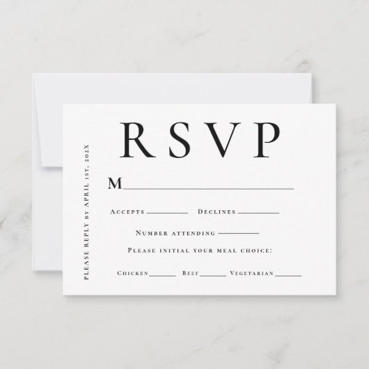 Modern Black and White Minimal Wedding RSVP Karte (Vorderseite)
