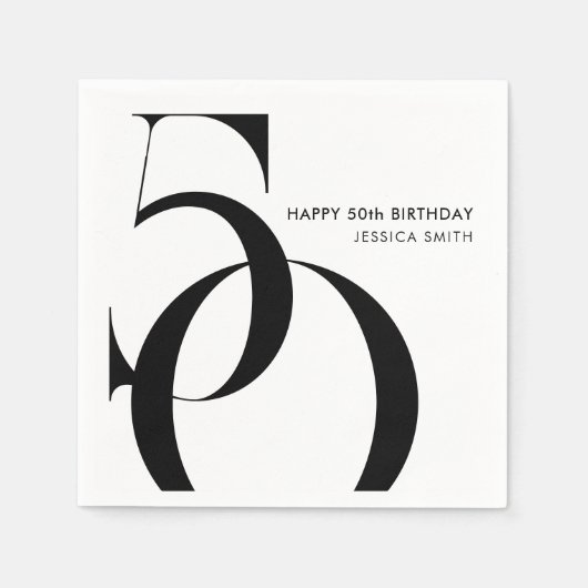 Modern Black and White Minimalist 50th Birthday Serviette (Vorderseite)