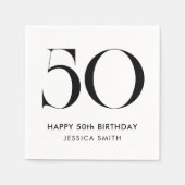 Modern Black and White Minimalist 50th Birthday Serviette (Vorderseite)