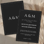 Modern black and white minimalist wedding einladung<br><div class="desc">A modern, minimalist wedding invitation card in black and white tone with a clean and elegant design. The card features subtle thin frames on both sides. Both side includes the couple’s monogram, which can be easily removed or customized if needed. The black background and simple layout give it a timeless,...</div>