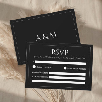 Modern black and white minimalist wedding RSVP karte