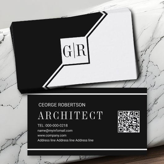 Modern black and white monogram geometric visitenkarte