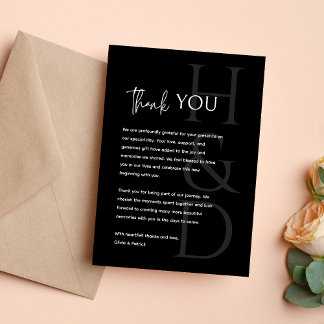 Modern Black and White Monogram Minimalist Wedding Dankeskarte