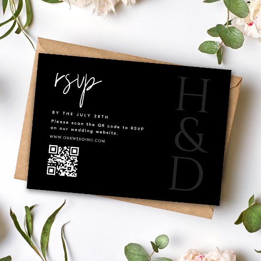 Modern Black and White Monogram Minimalist Wedding RSVP Karte