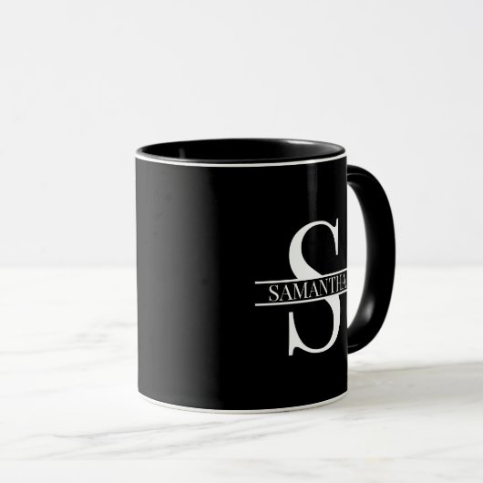 Modern Black and White Monogram Name Tasse (VorderseiteRechts)