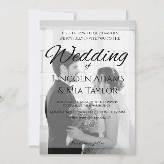 Modern Black and White Overlay Wedding Invitation Einladung (Vorderseite)