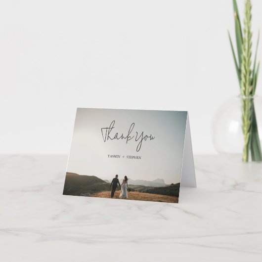 Modern Black and White Photo Chic Wedding Dankeskarte (Vorderseite)