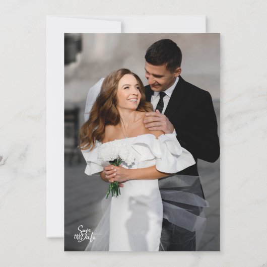 Modern black and white Photo Wedding Einladung (Rückseite)