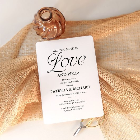 Modern Black and White Pizza Wedding Rehearsal Einladung