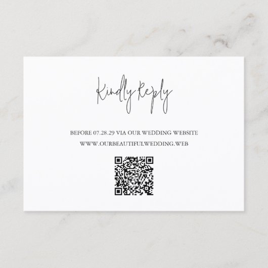 Modern Black and White QR Code Chic Wedding RSVP Karte (Vorderseite)
