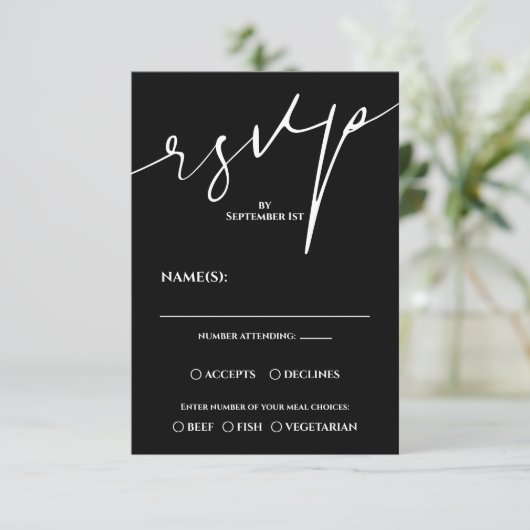 Modern Black and White QR Code Wedding RSVP (Stehend Vorderseite)