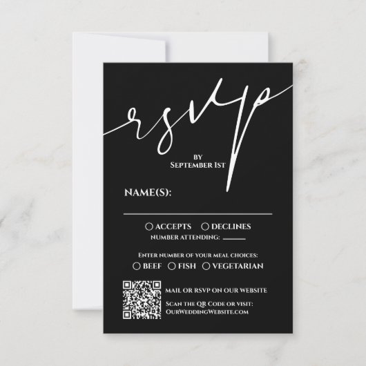 Modern Black and White QR Code Wedding RSVP (Vorderseite)
