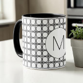 Modern Black and White Rattan Pattern Monogram Tasse