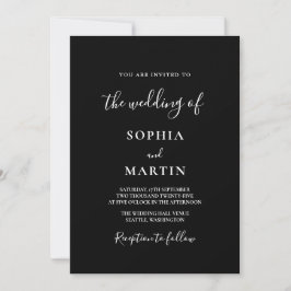 Modern Black and White Script Photo Wedding  Einladung