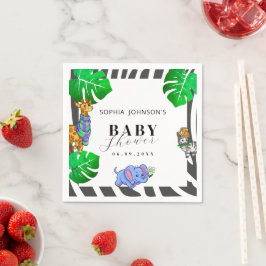 Modern Black and White Stripe Safari  Baby Shower  Serviette
