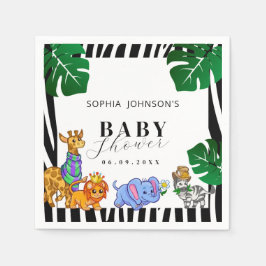 Modern Black and White Stripe Safari  Baby Shower  Serviette