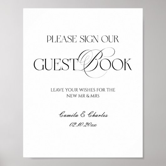Modern Black and White Wedding Guest Book Poster (Vorne)