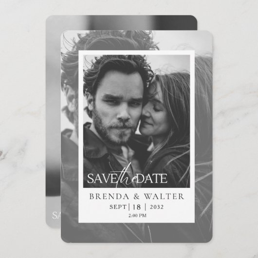 Modern black and white Wedding Invitation Einladung (Vorne/Hinten)