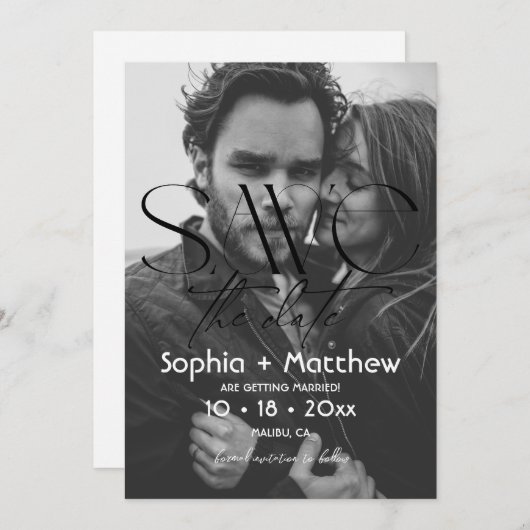 Modern Black and White Wedding Photo Save The Date (Vorne/Hinten)