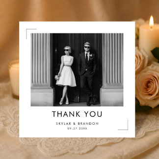 Modern Black and White Wedding Photo Square Dankeskarte