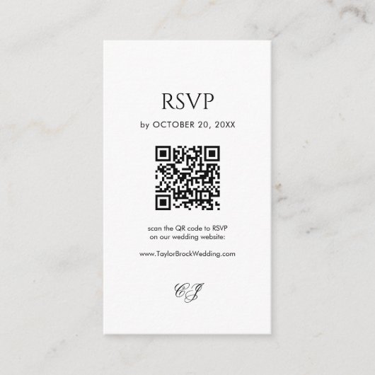 Modern Black and White Wedding RSVP Qr Code Begleitkarte (Vorderseite)