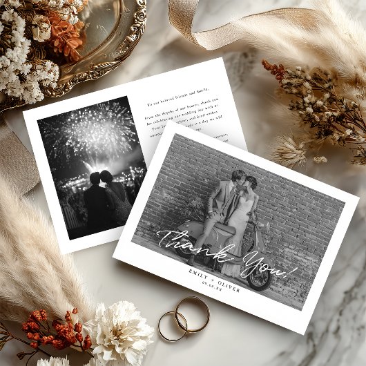 Modern Black and White Wedding Thank You Card Dankeskarte