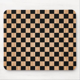 Modern Black and Wood Art Square Pattern Mousepad