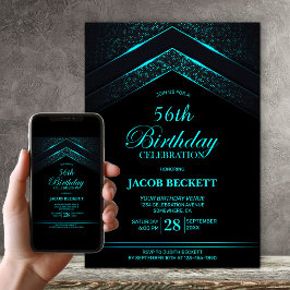 Modern Black Aquamarin Birthday Party Einladung