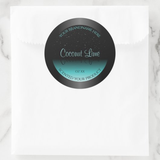 Modern Black Aquamarin Ombre Product Label Soft Gl Runder Aufkleber (Tasche)
