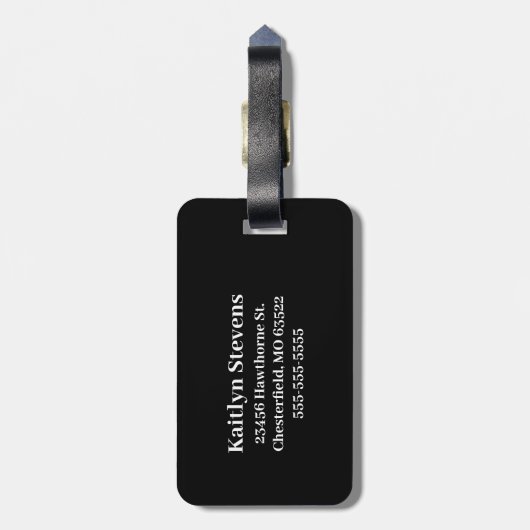 Modern Black Aquamarin Script Monogram Gepäckanhänger (Rückseite vertikal)